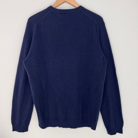 Express Men’s Large 100% Cashmere Navy Blue Crew Neck Sweater Classic Preppy - Picture 2 of 5